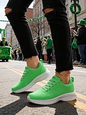  Women's Green Lace-Up Sporty Sneakers – Perfect for St. Patrick's Day Parades, Casual Outings and Active Days