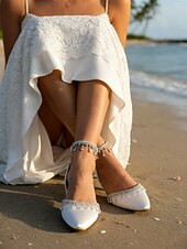 preiswerte Braut-Weiße Hochzeits-Ballerinas für Damen – elegante Brautschuhe mit Strass-Fesselriemchen für Bräute und formelle Anlässe