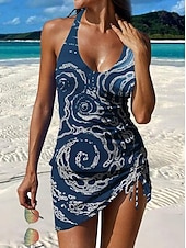 abordables Tankinis-Mujer Bañadores Tankini Falda Traje de baño Elegante Vacaciones Floral Graphic Sin Mangas Trajes de baño