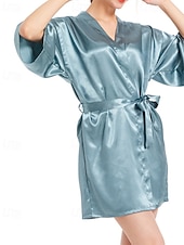 baratos Tops e partes de baixo de dormir para mulher-Women's Robe Casual Soft Satin Pure Color Daily Home Bed Short Sleeve V Neck Black White Light Green Pink Navy Blue Summer Regular Fit