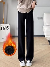 abordables jambe large et taille haute-Femmes Taille Asiatique Chinos Pantalons Pyjamas Droit Occasionnel Plus de velours Longueur complète Taille hautePantsHalloween Noël Saint Valentin Couleur Unie Taille Élastique Chaud Toison Chaud