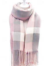 cheap Women's Scarves-Women's Faux Wool Polyester Scarf, Plaid Design, Multiple Colors, Perfect for Winter and Casual Wear