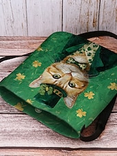  女性用セントパトリックスデークロスボディバッグ、猫とシャムロックのプリントが施されたベルベットポリエステル、複数のデザイン、休日のお祝いや普段使いに最適