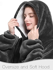 baratos cobertor vestível-Manta vestível com capuz, aconchegante e macia, ideal para adultos. Presente perfeito para mulheres, mães e para ela mesma. Roupa de descanso quentinha e confortável.