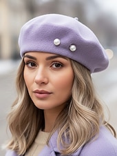cheap Women's Hats-Women's Polyester Faux Wool Beret – Pearl Decoration, Multiple Colors, Elegant and Stylish for Fall and Winter Fashion