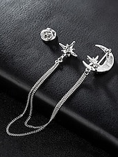 abordables Mariage ACC-Broche pour homme en alliage de faux diamants en forme de lune et d'étoile, disponible en or et en argent, parfaite pour les mariages et les événements formels.