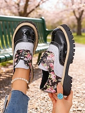 Χαμηλού Κόστους Γυναικεία Παπούτσια-Γυναικεία vintage φλοράλ πλατφόρμες brogues της δεκαετίας του 1970 – ρετρό λουστρίνι με κορδόνια από συνθετικό δέρμα για casual εξόδους, street style και καθημερινή χρήση