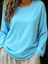 economico T-shirt semplice-Women's T Shirt Solid Color Casual Long Sleeve Crew Neck Regular Tops Daily Going out Weekend Blue Pink Sky Blue Khaki Spring Fall