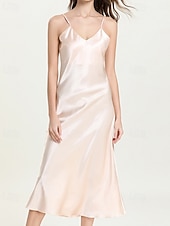 Χαμηλού Κόστους Γυναικεία Νυχτικά &amp; Sleepshirts-Γυναικεία Νυχτικιά Καθημερινό Μαλακή Σατέν Μονόχρωμες Εξώπλατο Φορέματα Καθημερινά Σπίτι Κρεβάτι Αμάνικο Λουριά Μαύρο Σαμπανιζέ Ανθισμένο Ροζ Ρουμπίνι Πράσινο του τριφυλλιού Καλοκαίρι Χαλαρή Εφαρμογή