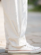 preiswerte Unterteile-Damen Hose aus Baumwollleinen Chinos Sommerhose Lange Unterhosen Urlaub Streetwear Basic Volle Länge Mittlere Taillenlinie Einfach Tasche Elastischer Bund Bequem Komfort Unelastisch Täglich Outdoor