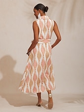  A-Linie Maxikleid Hemdkragen Gürteltasche Urlaub