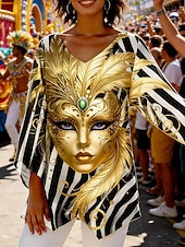 ieftine Îmbrăcăminte pentru femei Mardi Gras-Bluză pentru femei Carnaval Grafic Stripe Abstract Vintage Stylish Casual cu Mâneci 3/4 Gât în formă de V Bluză Regulată U street Dailywear Print Galben Roșu Mov Portocaliu Verde Primăvara Toamna