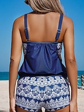 preiswerte Tankinis-Damen Tankini 2-teilig Badeanzug Sexy Cutout Boho Hohe Taille Aktiv Urlaub Grafik Geometrisch Rundhals Ärmellose Badeanzüge