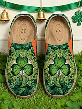  Slip-on-skor för dam i St. Patrick's Day-stil – gröna, klövertryckta, avslappnade skor med bekväm sula, snygga och roliga skor för fester, festivaler och vardagsbruk