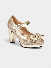 Χαμηλού Κόστους Γυναικεία παπούτσια-Γυναικείες Σατανάδες Χρυσές Γυαλιστερές Mary Jane με Λεπτομέρεια σε Σχέδιο - Λαμπερές Πλατφόρμες Ρετρό Στυλ Γοητείας Ιδανικές για Καρναβάλι και Εορταστικές Γιορτές