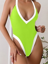 رخيصةأون قطعة واحدة-نسائي ملابس السباحة قطعة واحدة ملابس السباحة قطعة واحدة بملابس داخلية بقع بدون ظهر العطلة ملابس الشاطئ ألوان متناوبة يغرق بدون كم بدلة سباحة