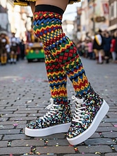 cheap Women's Shoes-Women's Mardi Gras Black Colorful Sequin High-Top Sneakers – Trendy Festival Shoes for Carnival, Parades and Street Parties