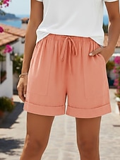 preiswerte Unterteile-Damen Chinos Shorts Sommershorts Urlaub Lässig Kurz Mittlere Taillenlinie Einfach Kordelzug Tasche Bequem Komfort Unelastisch Täglich Outdoor Schwarz Rosa Dunkelmarine Grün Sommer Frühling Lässiger