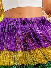 Недорогие Женская одежда для Марди Гра-Карнавальная женская юбка A-силуэта Модная Повседневная Мини Высокая талия Юбки Цветной блок Кисточки Фринги Неподвижная Повседневная Вечеринка Фиолетовый Весна Полиэстер