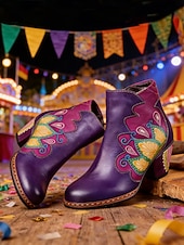 Χαμηλού Κόστους Γυναικεία παπούτσια-Γυναικεία Καρναβαλικά Μπότες Μπλέ Mardi Gras με Μπλοκ Τακούνι - Ποιότητα Δερμάτινη δέρμα Κεντημένο Vintage Λαογραφικό Στυλ Υποστηρικτικά Τακούνια για Παρελάσεις Κοστούμια Καθημερινή Χρήση και