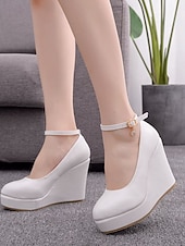 זול נעלי פאמפ קלאסיות-בגדי ריקוד נשים יומי קוקטייל נשף רקודים אבזם פלטפורמה בוהן עגולה אלגנטית אופנתי סגנון חמוד PU אבזם לבן