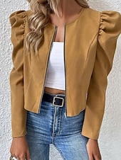 economico giacche casual-Per donna Giacca Casual Confortevole Traspirante Cerniera Casual Tinta unica Vacanza Streetwear Abbigliamento quotidiano Uscire Cerniera Corto Girocollo Vestibilità regolare Manica Lunga Capispalla