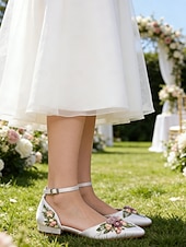 baratos noiva-sapatos de casamento femininos brancos com tira no tornozelo - sapatos de noiva elegantes para casamentos e cerimônias de jardim
