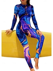 abordables Rash Guards de Una Pieza-Mujer Regular Camiseta Protección Solar Surf Camiseta de protección solar de cuerpo completo Traje de baño Degradado Abstracto Mármol con sujetador incorporado Cremallera delantera Protección solar