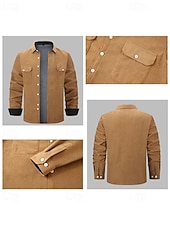 preiswerte Lässige Jacken-Herren Hemdjacke Cordjacke Freizeitjacke Jacke-Shirt Lässig Täglich Tasche Knöpfe Herbst Winter Farbblock Streetwear Täglich Umlegekragen Regulär Blau Dunkelgrau Rote Khaki Armeegrün Jacken