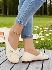 preiswerte Ballerinas für Damen-Damen-Ballerinas aus weichem Kunstleder in Mandelfarbe mit weiter Passform und Schleife – minimalistische Slipper für Büro, Freizeit und Schule