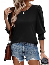 economico Maglietta Arte &amp; Design-Per donna Maglietta Semplice Casual Manica 3/4 Girocollo Top Regolari Quotidiano Uscire Weekend Blu Nero Bianco Rosso Primavera Autunno