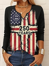  Ziua Independenței Aniversarea Americană Pulover pentru Femei T-Shirt Grafic Steag Vintage Stil Modern Mâncă Lungă Guler Decupat De Zi cu Zi Weekend Imprimare Albastru Negru Khaki Primăvară Iarnă