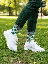 ieftine Pantofi de dama-Teniși verzi Flyknit pentru femei - pantofi casual confortabili cu design șireturi, ideali pentru evenimente de Ziua Sfântului Patrick, plimbări zilnice, comisioane în aer liber și întâlniri casual