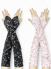 Недорогие День Святого Патрика-Женские полиэстеровые перчатки с пайетками на пальцах и рукавах, комплект из 2 пар, различные цвета, идеально подходят для Дня Святого Патрика и вечеринок, блестящие и стильные.