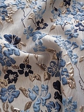 cheap A-Line Evening Dresses-A-Line Floor Length Evening Gown Elegant Floral Short Sleeve V Neck Wedding Formal Jacquard with Floral Print Pleats