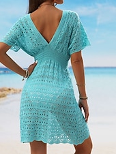 Χαμηλού Κόστους Φορέματα παραλίας-Γυναικείο κάλυμμα μαγιό φόρεμα Cut Out διακοπών παρα beachwear μονόχρωμο V λαιμό κοντά μανίκια