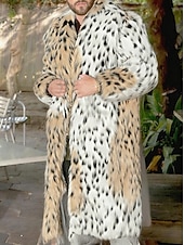 abordables Chaquetas y abrigos de hombre-Hombre Chaqueta de Invierno Abrigo de piel sintética Vacaciones Diario Mantiene abrigado Vellón Otoño Invierno Estampado Leopardo Moda Ropa de calle Diseño Largo Caqui Chaquetas