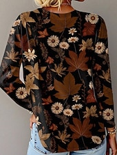 economico T-shirt floreale-Per donna Maglietta Stampato Floreale Grafico Piante Moda Elegante Classico Manica Lunga Girocollo Top Regolari Quotidiano Weekend Marrone Estate Primavera Autunno