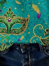 economico Maglietta Arte &amp; Design-Carnevale Per donna Maglietta Stampato Grafico Astratto Vintage Casual Manica Corta Scollo a V Top Regolari Quotidiano Weekend Abbigliamento da vacanza Blu Estate Primavera