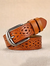 halpa Naisten vyö-Naisten aitoa nahkaa oleva vyö, vintage-rei'itetty kukkakuvio metallisoljella, rento klassinen tyyli, monivärinen vyö farkkuihin, mekkoihin, jokapäiväiseen käyttöön ja ulkoiluun.
