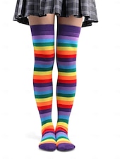 Недорогие Аксессуары-Женские разноцветные чулки до колена на Марди Гра в комплекте из 4 штук — растяжимые полосатые карнавальные чулки для женщин яркий стиль для карнавальных и праздничных нарядов