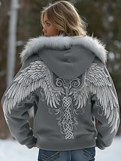 ieftine Topuri Boho-Pentru femei Hanorace cu fermoar Grafic Animal occidental Έθνικ Casual Manșon Lung Capișon Topuri obișnuite Casual Stradă Bleumarin Negru Gri Toamnă Iarnă