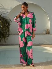 cheap Shirts,Tops &amp; Blouses-Vacation Contrast Geometric Print Dolman Sleeve Satin Top