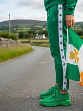 ieftine Pantofi de dama-Teniși verzi Flyknit pentru femei - pantofi casual confortabili cu design șireturi, ideali pentru evenimente de Ziua Sfântului Patrick, plimbări zilnice, comisioane în aer liber și întâlniri casual