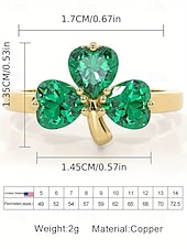  Női Szent Patrik-napi lóhere alakú gyűrű, réz anyagból, elegáns, szerencsét hozó ír stílusú ékszer hölgyeknek, tökéletes ünnepi viseletre, felvonulásokra, partikra és ünnepi alkalmakra