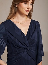 abordables Robe Fleurie-Femmes Robe maxi Robe en Chiffon Élégant Quotidien Vacances robe demoiselle d honneur À lacets Fleuri Manche 3/4 Col en V bleu marine