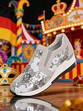 Недорогие Ботинки женские-Женские черные с блестками кроссовки на платформе для Марди Гра - сверкающая праздничная повседневная обувь для карнавальных парадов костюмированных вечеринок уличных празднований и веселых выходных