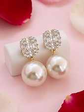 お買い得  バレンタインデー-女性用クリスタルラインストーンパールイヤリング - ゴールドのステートメントスタッドイヤリング。上部にクラスターチャーム付き。仕事、デート、フォーマルな機会に最適なエレガントな合金ジュエリー。