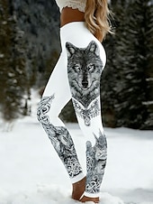 olcso Viking nyomtatás-Női Leggingek Szabadság Szüret Etnikai stílus Teljes hossz Magas derék Grafika Állat Mekano Kényelmes Nyúlós Napi Otthon Szabadtéri Fekete Fehér Tengerészkék Kék Tavasz Ősz Tél Karcsúsított