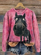 cheap Animals Tops-Women's Pullover Sweatshirt Sweatshirts Print Graphic Animal Warm Classic Casual Long Sleeve Crew Neck Regular Tops Casual Home Street Blue Pink Purple Brown Fall Winter